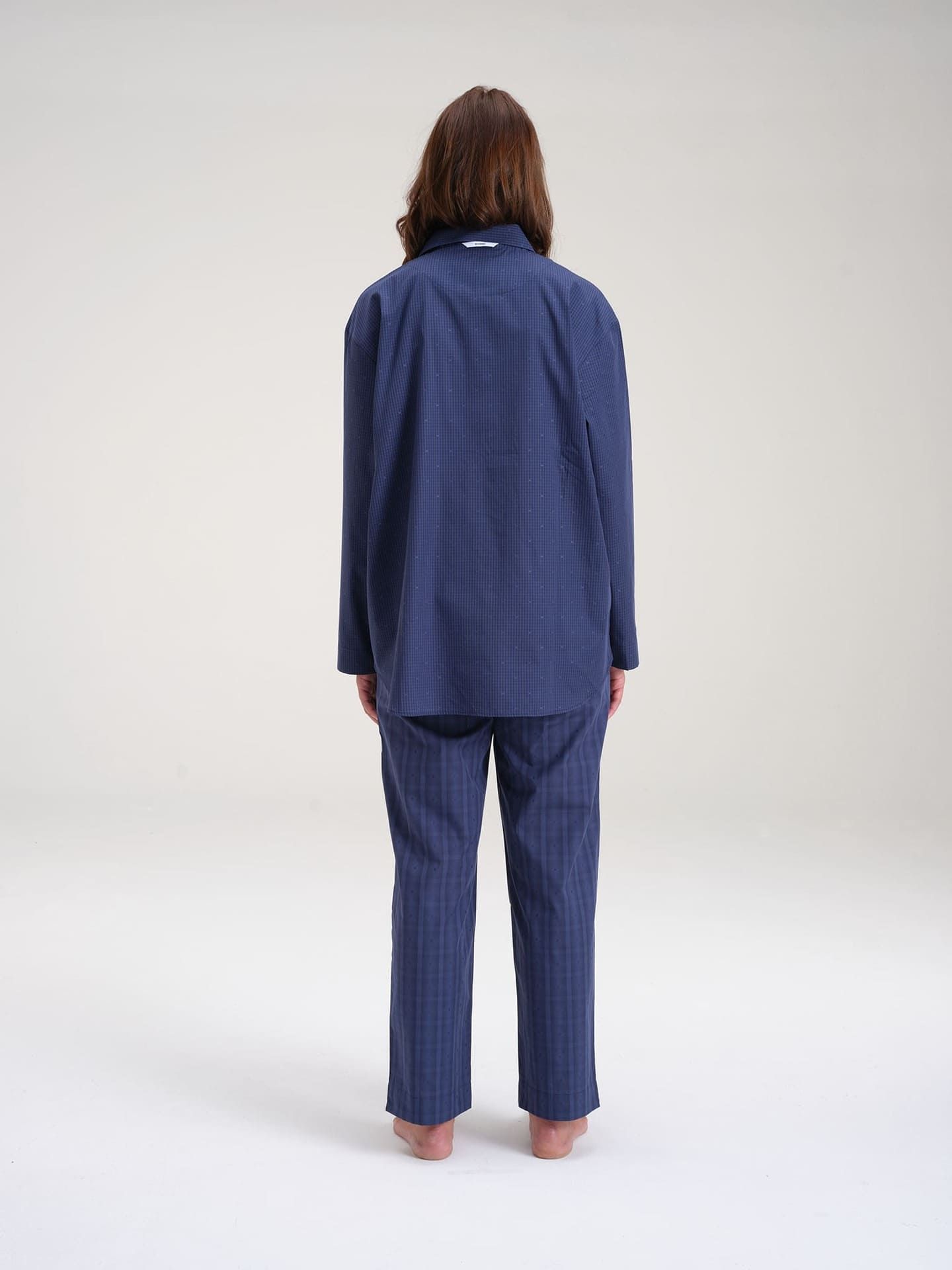 Avonté Pyjama Shirt midnight navy check Nachtwäsche Größe XS